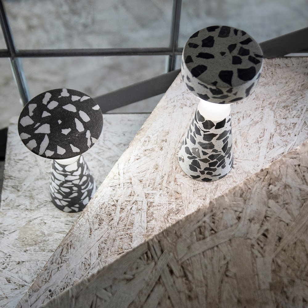 LucerA Y and P  terrazzo battery table lamps Urbi et Orbi design by Sotiris Lazou design studio