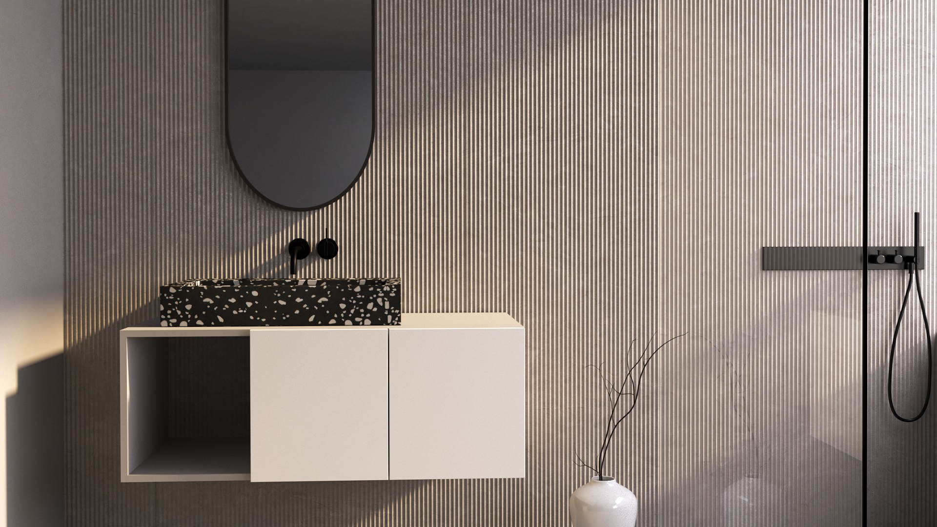 Plura Uni concrete washbasin made by urbi et orbi terrazzo banner